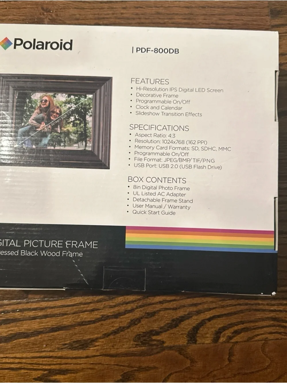 Polaroid 8 Inch Digital Picture Frame  Distressed Black wood  PDF-800DB